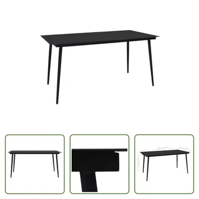 Immagine prodotto di The Living Store Tavolo da pranzo da giardino nero 150x80x74 cm in acciaio e vetro