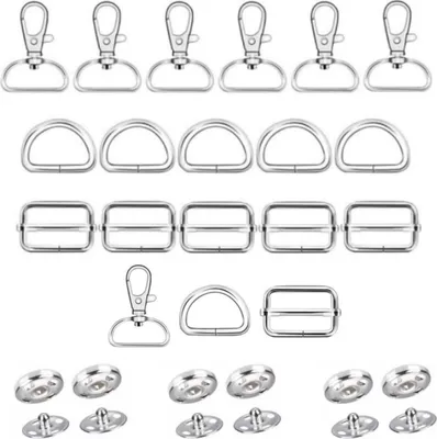 Produktbild von 36 Stück Drehbare Karabinerhaken, Mit Drehgelenk Schlüsselanhänger, D-Ringe, Triglide-Schiebeschnalle, Gurtversteller Metall Schnallen und Verschlüsse für DIY Nähen Zubehör