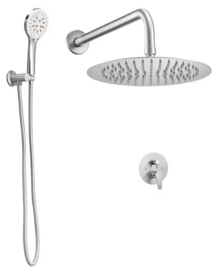 Image de Douche avec pommeau de douche pluie - Ø 254 mm, forme ronde - Finition nickel brossé