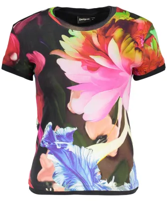 Produktbild von Stylisches Damen Kurzarm T-Shirt mit Blumendruck in Schwarz