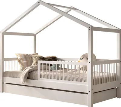 Produktbild von Hausbett >Buche Massiv< in Buche massiv weiß lackiert - 207,5x170x97,5 (BxHxT)