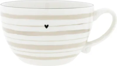 Produktbild von Suppentasse Watercolour Stripes Streifen D. 13cm weiß beige Bastion Collections