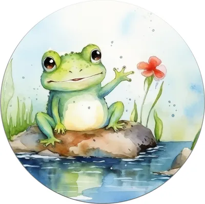 Produktbild von Wallario Premium Glasbild, freischwebende Optik, kräftige Farben, rund 50cm Durchmesser, Motiv Frosch in Aquarell