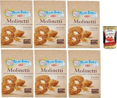 Produktbild von Italian Gourmet Molinetti Kekse mit Vollkorn-Buchweizenmehl, ballaststoffreich, ohne Palmöl, italienisches Gebäck, Vorteilspack 6×700 g + Italian Gourmet Polpa