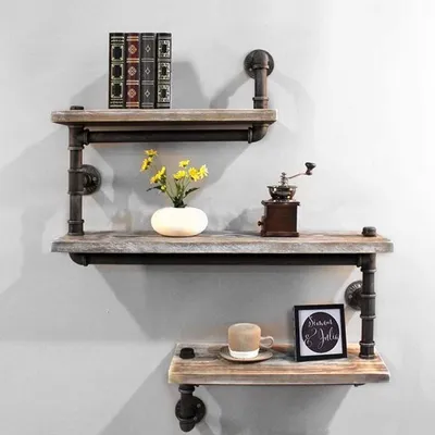 Image de Etagère flottante Etagère murale en bois Vintage Retro DIY Etagère murale industrielle Etagères de rangement décoratives Pour Chambre Salon Cuisine 3 Vrs