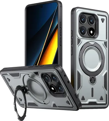 Obrázek produktu pro Dvouvrstvé pouzdro pro Xiaomi Poco X6 Pro/Redmi K70E, magnetické vojenské ochranné pouzdro s kovovým kroužkem a stojánkem Šedá