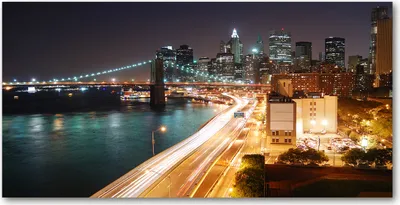 Produktbild von Tulup Glas-Bild -140x70- Wandkunst Dekorative Wand für Küche & Wohnzimmer - Sehenswürdigkeiten & Architektur - New York bei Nacht - Gelb