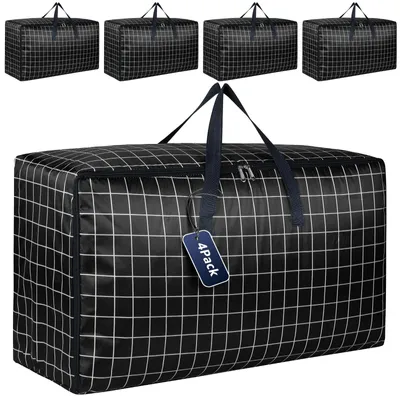 Produktbild von Set aus 4 extra großen Aufbewahrungsboxen mit Deckel für Umzüge, stabile Wäschesäcke mit Reißverschluss für Kleidung