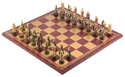 Produktbild von Luxus Schachspiel Römer vs Gladiatoren Handbemalt Kunstleder Gold-Bordeaux