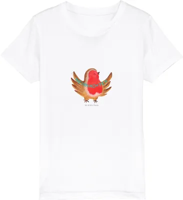 Produktbild von Mr. & Mrs. Panda Kleinkinder T-Shirt Rotkehlchen Weihnachten 12-14 Jahre (152/164) - Weiß - Geschenk, Shirts für Kinder, Winter, Mädchen, Organic, Teenager, Frohe, Vogel