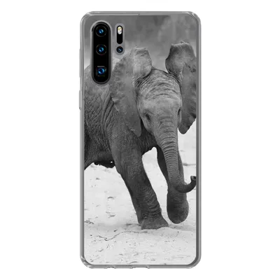 Produktbild von MuchoWow® Handyhülle Schutzhülle Hülle für Huawei P30 Pro Elefant - Baby - Tiere - Kröte - Schwarz und weiß Silikon Softcase Handy Hülle - Schutzdeckel