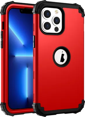 Produktbild von iPhone 14 Pro Max Hülle, 3 in 1 Hybrid PC TPU Stossfest Robust Schutzhülle für iPhone 14 Pro Max Rot