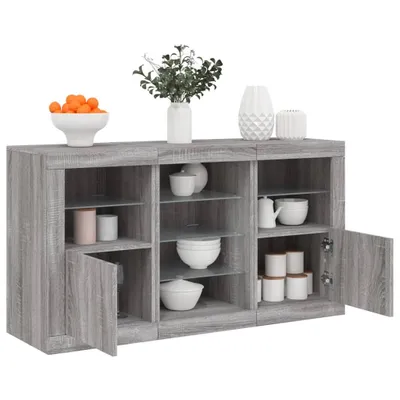 Zdjęcie produktu dla vidaXL Kredens z oświetleniem LED Szary Sonoma 123x37x67 cm