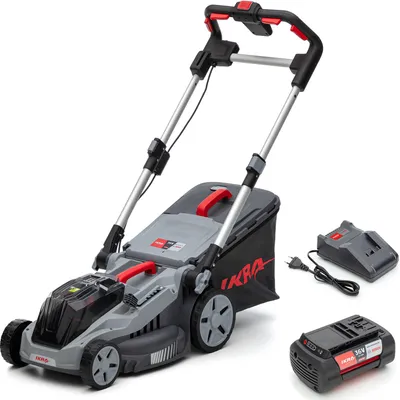 Productafbeelding van IKRA accu-grasmaaier IB-LM 38 | 36V Bosch-systeem | 38 cm maaibreedte | 5 snijhoogtes (30–75 mm) | Mulchkit | 42 liter opvangbak | Accu (4,0 Ah) en oplader