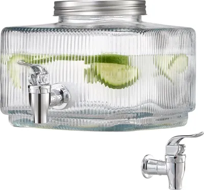 Immagine prodotto di VEVOR distributore di bevande (1 x 3 L) per feste distributore di succhi di frutta (in vetro) con rubinetto antigoccia e coperchio distributore d'acqua per ristoranti feste, distributore di limonata tè freddo bevande fatte in casa