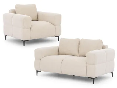 Produktbild von Cardea - Moderne Polstergarnitur 2+1 in Bubble-Optik aus weichem Hellbeige Strukturstoff mit hohem Sitzkomfort