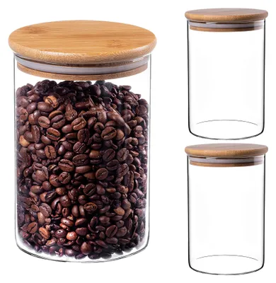Produktbild von KADAX Glasbehälter mit Bambusdeckel, 1040ml, Set 3 Stck.