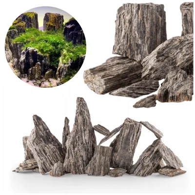 Produktbild von Aquarium Steine Łupek Drzewiasty Naturstein 1 kg, natürliche Deko und Bodengrund für Aquascaping, höhlenbildend für Fische