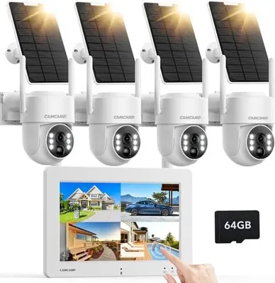 Produktbild von Outdoor Solar Surveillance Camera Monitor - 4MP 4PCS WLAN SET 64 GB SD -Karte 7 Zoll Touch NVR Screen Color Night Vision Motion Überwachung 2 -Wege -A