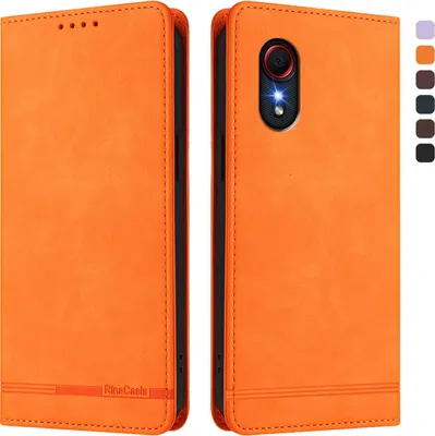 Produktbild von Hülle für Samsung Galaxy Xcover5, Retro Kunstleder Ständer Klapphülle mit Kartenfächer und Magnetische Orange