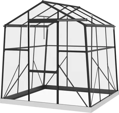 Productafbeelding van Kas van aluminium, 192 x 192 x 204 cm. Kas met een oppervlakte van 3,68 m². Tomatenkas met ramen, schuifdeur, fundering, en geschikt voor het kweken van planten. Kleur: zwart