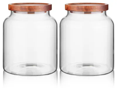 Produktbild von Set aus 2 Luftdichten Glasaufbewahrungsgläsern mit Holzdeckel 1800ml