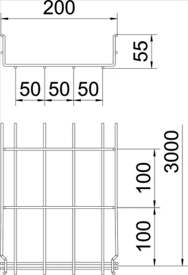 Produktbild von OBO Gitterrinne GRM, 55x200mm, Stahl, galvanisch verzinkt, Stange mit 3m, 1 Stk.