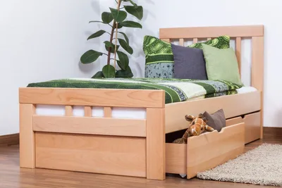 Produktbild von Einzelbett / Gästebett "Easy Premium Line" K8 inkl. 2 Schubladen und 1 Abdeckblende, 90 x 200 cm Buche Vollholz massiv natur