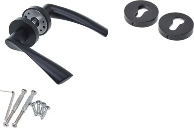 Immagine prodotto di Aqbau® Set di maniglie per porta, inclusa la placca e il meccanismo di chiusura, colore nero. (Compatibile con cilindro di sicurezza)