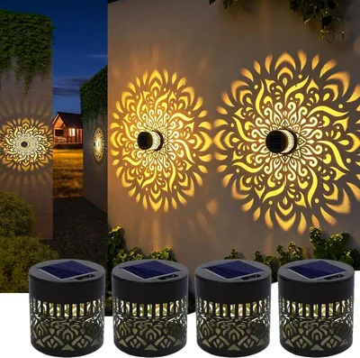 Obrázek produktu pro Mandala – Solární venkovní osvětlení – Dekorace do zahrady – Teplé světlo – Sada 4 kusů – Černá barva