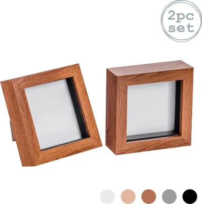 Produktbild von 4x4 Fotorahmen Bilderrahmen in dunkler Holzoptik - stehend und hängend x2