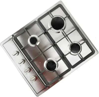 Obrázek produktu pro Plynová varná deska se 4 hořáky – vestavná plynová varná deska – nerezová ocel – zemní plyn a butan – litinové mřížky – 59 x 51 cm – stříbrná