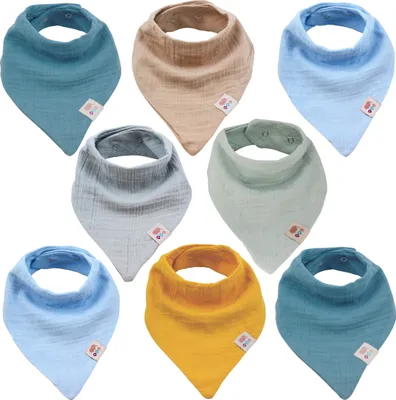 Immagine prodotto di Bambini 8 pezzi triangolo sciarpa mousseline fascia collo unisex cotone con bottoni regolabili, bavaglino, bavaglino per bambini e bambine