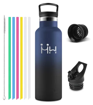 Produktbild von Trinkflasche Edelstahl 750 ML, BPA-frei, 18/8, 2 Deckel, Eiergrün/Rosatürkis