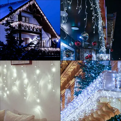 Obrázek produktu pro Fiqops 10m 200 LED ledový déšť pohádkové světla rampouch vánoční pohádkové světla světelný řetěz světelná opona strana IP44 venkovní vnitřní studená bílá