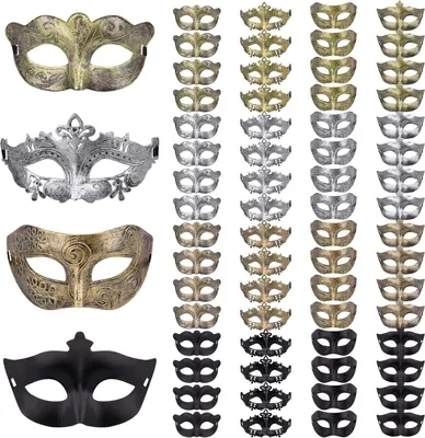 Imagen del producto de Conjunto de máscaras venecianas, 64 unidades, en 4 colores, ideal para disfraces y carnaval