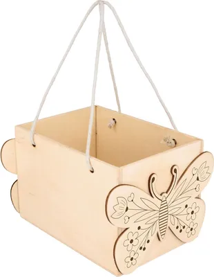 Produktbild von Holzkorb zum Verzieren mit Schmetterlings-Design und Henkel, 11x17,3x15 cm