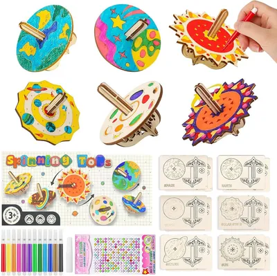 Image de Kit de construction en bois pour enfants, à peindre et à décorer, idéal pour les fêtes d'enfants, avec des feutres de couleur