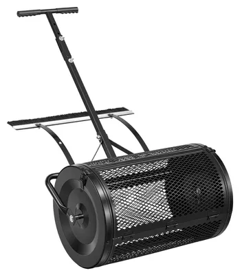 Produktbild von Kompoststreuer, 61 cm breiter Torfstreuer mit Schiebe-/Zuggriff und Bürste, 4-fach höhenverstellbar, pulverbeschichteter Stahl-Gartentorfroller, strapazierfähiger Rasensamenroller zum Säen