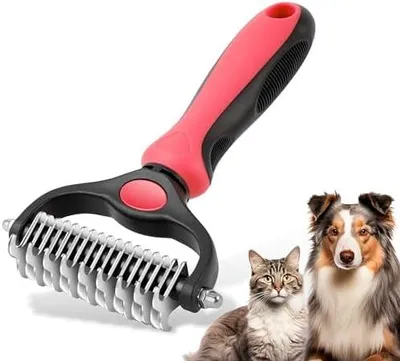 Produktbild von Tierpflegebürste, doppelseitiger Kamm für Unterwolle für Hunde und Katzen, professionelle Bürste zum Entfernen von Haaren und Entwirrungswerkzeug, sichere und effektive Entfernung