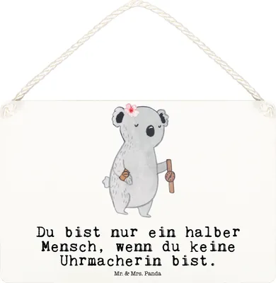 Produktbild von Mr. & Mrs. Panda Schild Uhrmacherin Herz DIN A6 - Weiß - Geschenk, Türschild, Dekobrett, sprüche, holzbild, Wandbild Holz