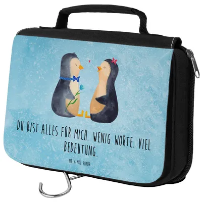 Produktbild von Mr. & Mrs. Panda Toilettentasche Pinguin Pärchen - Eisblau - Geschenk, Liebe, kosmetiktäschchen, Kosmetikbeutel, Waschbeutel, Kulturbeutel, Hochzeitstag, Reisebeutel