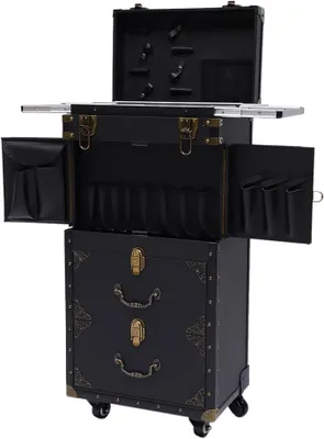 Produktbild von 3 in 1 Groß Kosmetikkoffer Trolley mit Rolling Abschließbar Zug,Make Up Koffer Kosmetik Trolley mit Haartrockner Halter Friseurkoffer Schminkkoffer Stylist Schönheit Salon Gepäck Reise