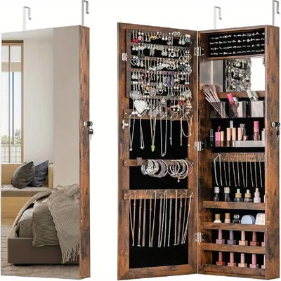 Produktbild von Schmuckschrank 110 cm - Schmuckkasten - Schmuckorganizer - Spiegelschrank - Schmuckaufbewahrung - Wandmontage