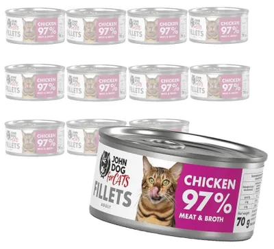 Zdjęcie produktu dla John Dog for Cats Mokra Karma Dla Dorosłych Kotów Filety Z Kurczaka 12x70g