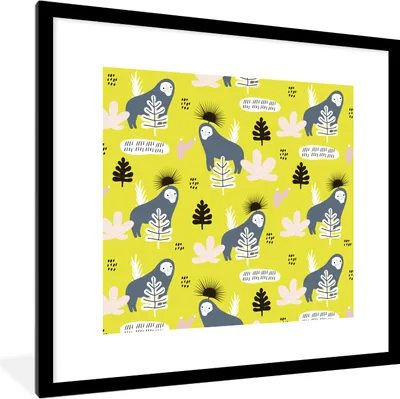 Produktbild von MuchoWow® MuchoWow® Gerahmtes Poster Dschungel - Affe - Blätter - Gelb 40x40 cm - Poster mit zchwarzem Bilderrahmen - Poster - Plakat im Rahmen