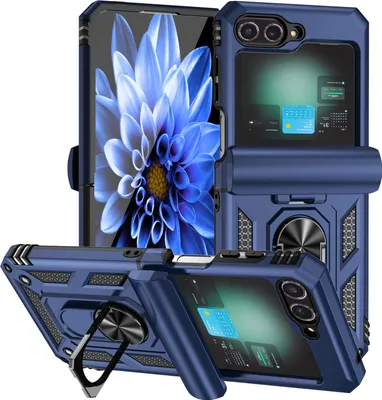 Obrázek produktu pro Hybridní pouzdro na Samsung Galaxy Z Flip 6 / Z Flip 7 FE dvouvrstvé pouzdro s prstencovým stojánkem a krytem na pant Modrý