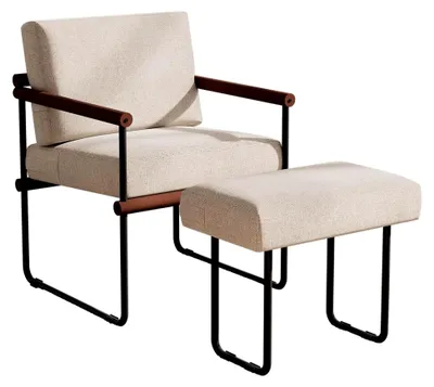 Produktbild von Moderner Loungesessel mit Metallgestell und Hocker