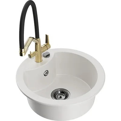 Zdjęcie produktu dla Mexen Diego zlewozmywak granitowy 1-komorowy z baterią kuchenną Duo, biały - 6512-20-671701-57-B