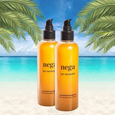 Produktbild von Natürliches Selbstbräuner Fluid 2×150 ml, schnelle Bräune mit Bronze Effekt, Beta Carotin und Smilax, vegane Pflege 2xNegatan